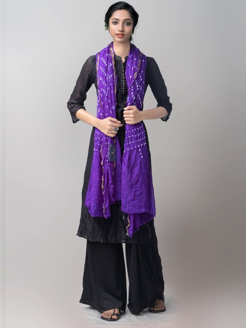 

Unnati Silks Women Violet & White Dyed Pure Silk Bandhani Dupatta