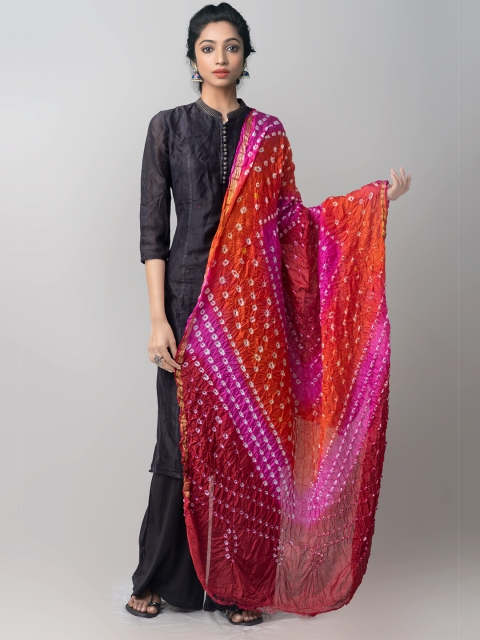 

Unnati Silks Red & Pink Dyed Pure Silk Bandhani Tie and Dye Dupatta
