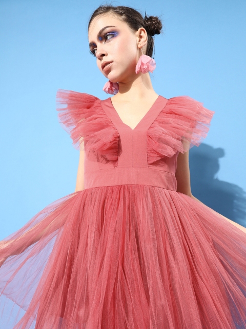 

KASSUALLY Women Pretty Pink Solid Tulle Dress