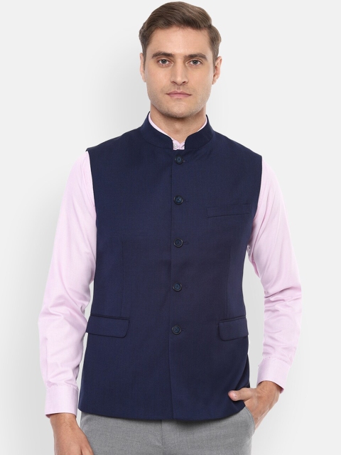 

Van Heusen Men Navy Blue Woven Nehru Jacket