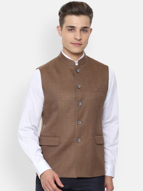 Van Heusen Men Brown Solid Nehru Jacket
