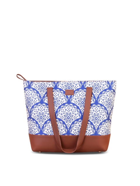 

ZOUK Blue & White Ethnic Motifs Printed Structured Vegan Leather Shoulder Bag