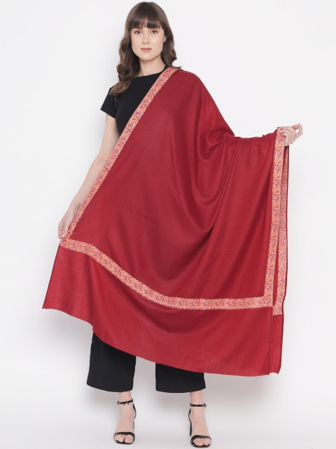 

Pashtush Women Maroon Embroidered Woolen Shawl