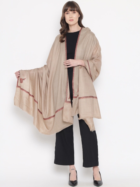 

Pashtush Women Taupe Solid Woolen Shawl