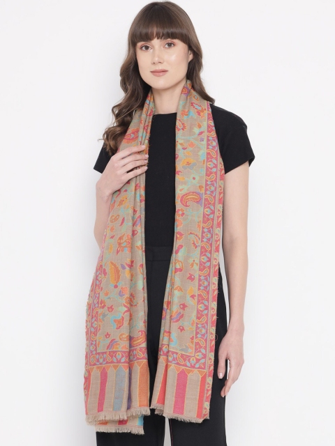 

Pashtush Women Beige & Pink Printed Woolen Shawl