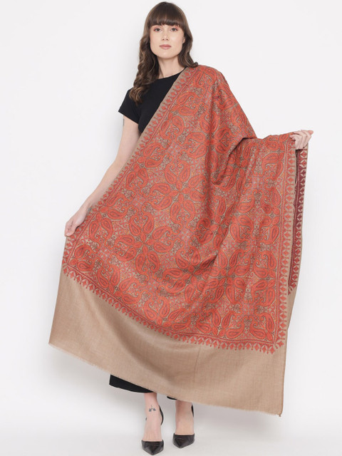

Pashtush Women Taupe & Red Woven Design Shawl