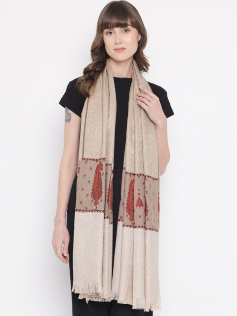 

Pashtush Women Beige & Red Embroidered Woolen Shawl