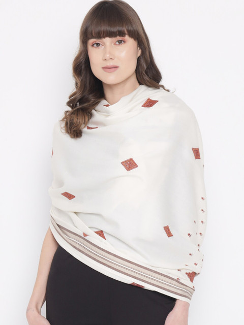 

Pashtush Women White Embroidered Shawl