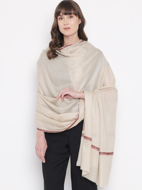 Pashtush Women Beige Embroidered Woolen Shawl
