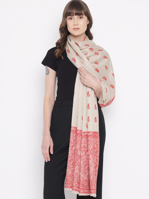 

Pashtush Women Red & Beige Woolen Woven Design Shawl