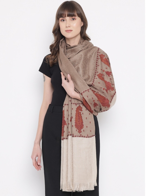 Pashtush Women Taupe & Beige Woven Design Shawl