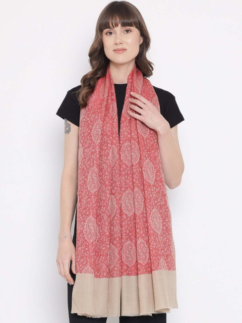 

Pashtush Women Red Woven Design Woolen Shawl