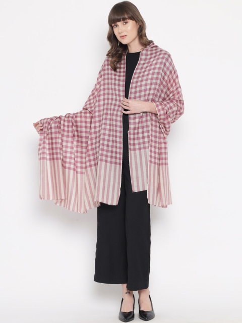 

Pashtush Women Pink & White Checked Woven-Design Shawl