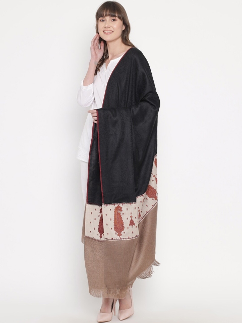 

Pashtush Women Black & Beige Embroidered Woolen Shawl
