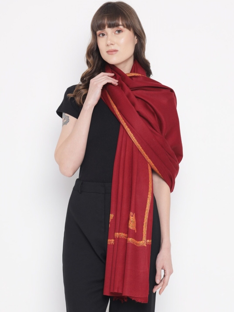 

Pashtush Women Maroon & Orange Embroidered Woolen Shawl