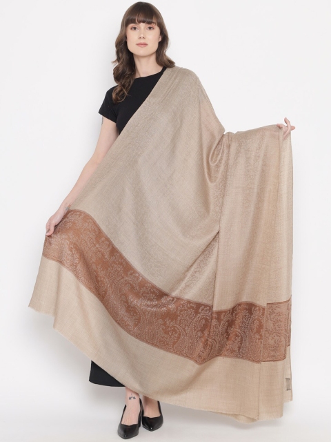 

Pashtush Women Beige & Brown Embroidered Woolen Shawl