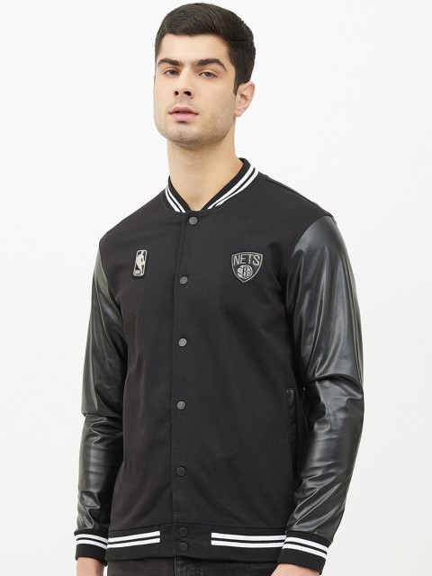 

NBA Men Black Brooklyn Nets Bomber with Embroidered Jacket