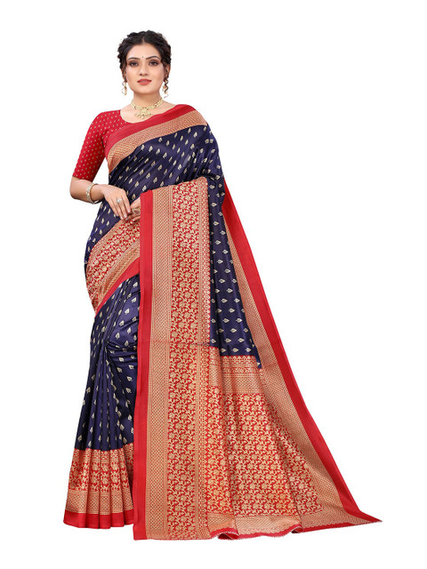 

KALINI Navy Blue & Beige Ethnic Motifs Art Silk Saree