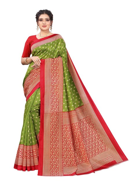 

KALINI Green & Red Ethnic Motifs Printed Art Silk Saree