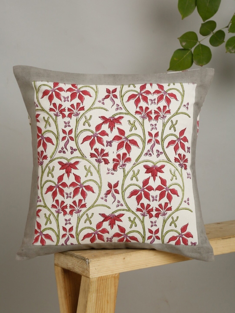 

EK BY EKTA KAPOOR Off White & Red Floral Cotton Square Cushion Covers