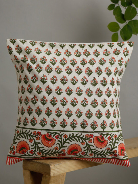 

EK BY EKTA KAPOOR Off White & Green Ethnic Motifs Printed Square Cotton Cushion Covers