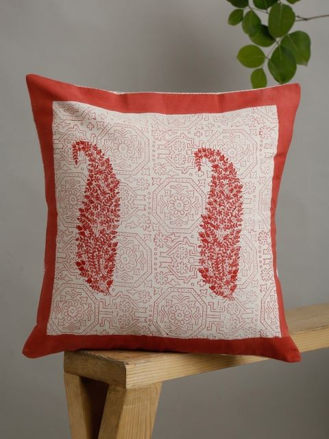 

EK BY EKTA KAPOOR Off White & Red Cotton Ethnic Motifs Square Cushion Covers