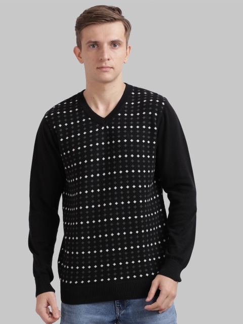 

Parx Men Black & Grey Geometric Self Design Cotton Pullover Sweater