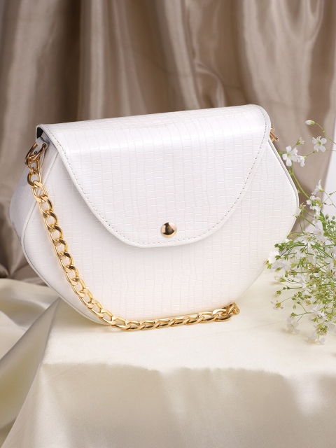 

Athena White & Gold-Toned Textured Cut Work Purse Clutch