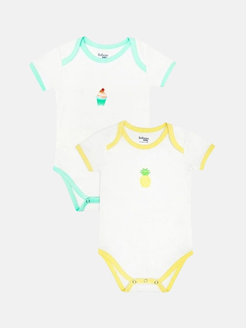 

Softsens Pack of 2 Unisex Kids Printed Bodysuits, White