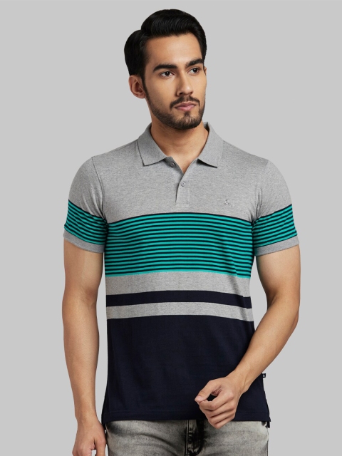

Parx Men Grey Striped Polo Collar Regular Fit Cotton T-shirt