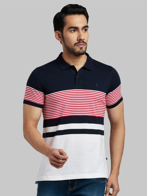 

Parx Men Blue & Pink Striped Polo Collar Cotton T-shirt