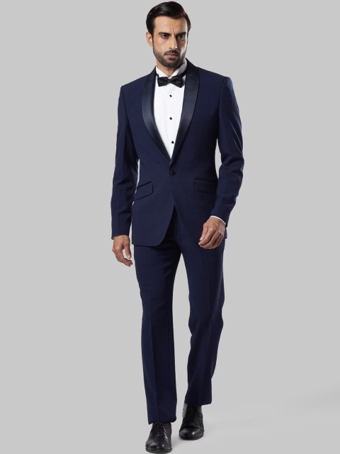 

Raymond Men Navy Blue Checked Single-Breasted Slim-Fit 2-Piece Formal Suit