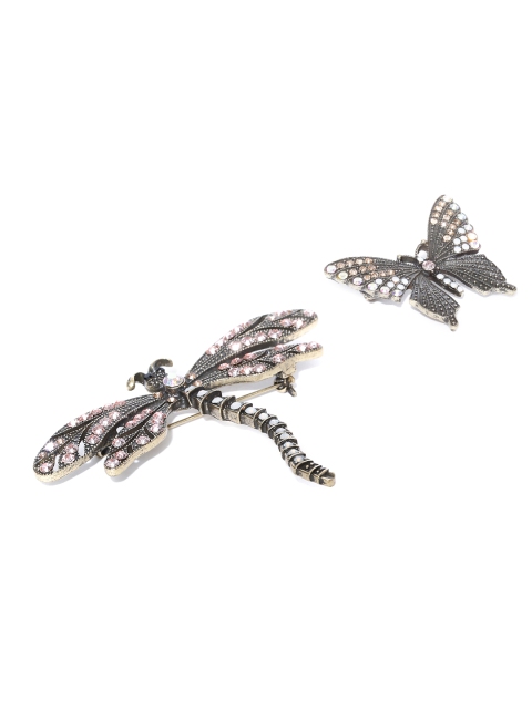 

Accessorize Women Set of 2 Pink & Gold-Toned Stone-Studded Butterfly Shaped Brooches