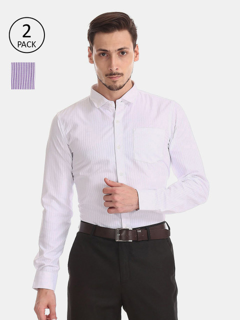 

Excalibur Men Pack Of 2 Assorted Striped Formal Shirt