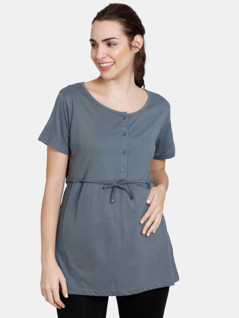

Coucou Women Grey Solid Knee length Cotton Maternity Nightdress