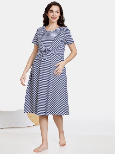 

Coucou Blue Striped Pure Cotton Maternity Midi Nightdress