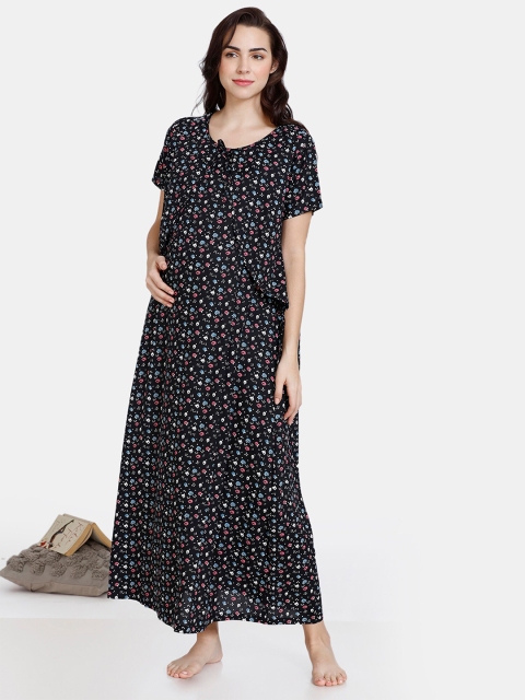 

Coucou Women Black Floral Printed Maternity Nightdress