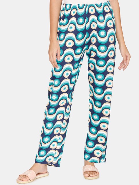 

Coucou by Zivame Women Blue & Cream Colored Printed Cotton Lounge Pants