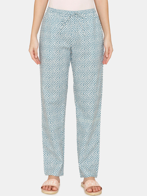 

Coucou by Zivame Women Blue & White Printed Mid-Rise Cotton Lounge Pants