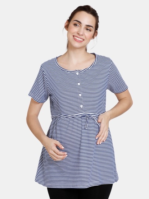 

Coucou Blue Striped Pure Cotton Maternity T-Shirt Nightdress