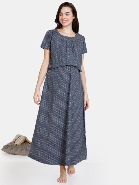 

Coucou Women Navy Blue Abstract Printed Pure Cotton Maternity Nightdress