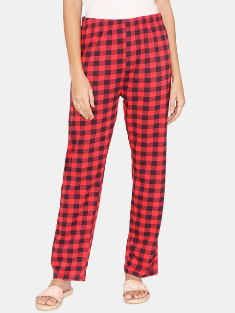 

Coucou by Zivame Women Red & Black Checked Mid-Rise Cotton Lounge Pants