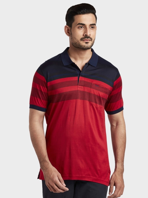 

ColorPlus Men Plus Size Red Colourblocked Polo Collar Cotton T-shirt