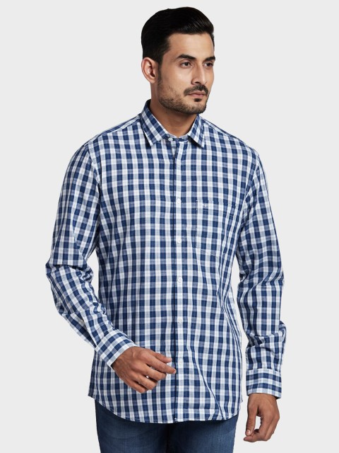 

ColorPlus Men Blue Tailored Fit Checked Plus Size Casual Shirt