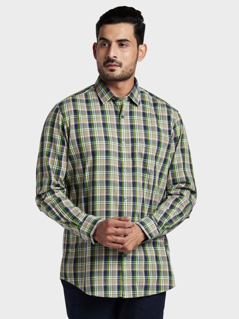 

ColorPlus Men Green Tailored Fit Checked Cotton Casual Shirt