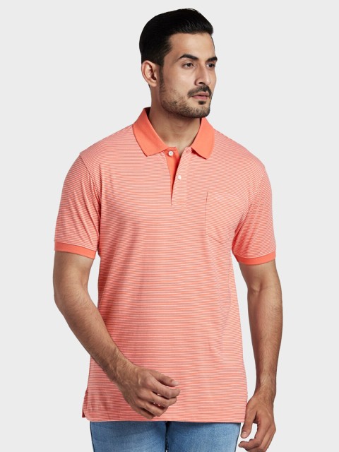 

ColorPlus Men Orange Striped Regular Fit Cotton Polo Collar T-shirt