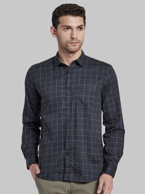 

Parx Men Black Slim Fit Windowpane Checks Checked Casual Shirt