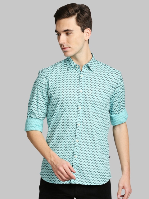 

Parx Men Green Slim Fit Printed Cotton Casual Shirt