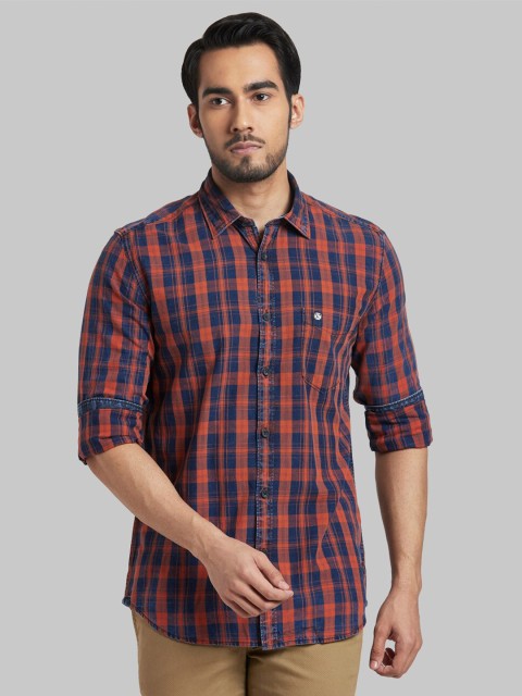 

Parx Men Orange Slim Fit Checked Cotton Casual Shirt
