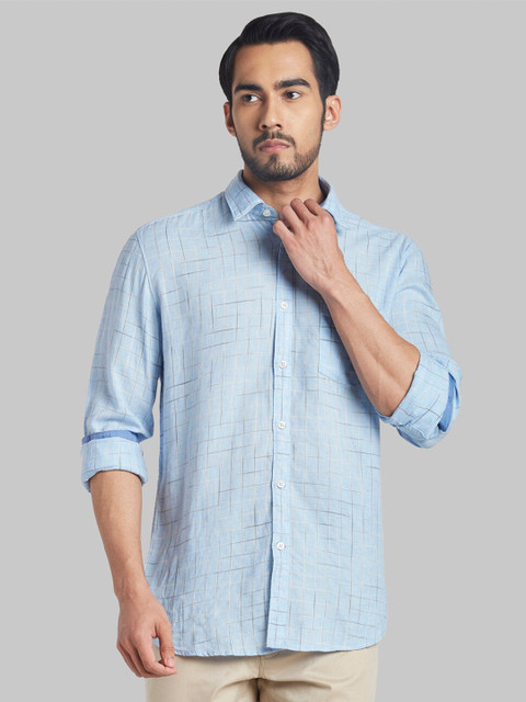

Parx Men Blue Slim Fit Checked Casual Shirt
